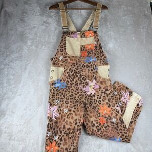 stargazer artsy Floral Leopard Print Denim Overalls Womens Size L